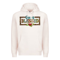 Pale Pink she is blesssed floral Premium Hoodie - BarkalooDesign