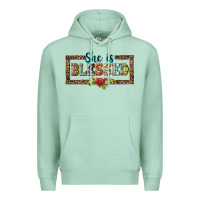 Seafoam she is blesssed floral Premium Hoodie - BarkalooDesign
