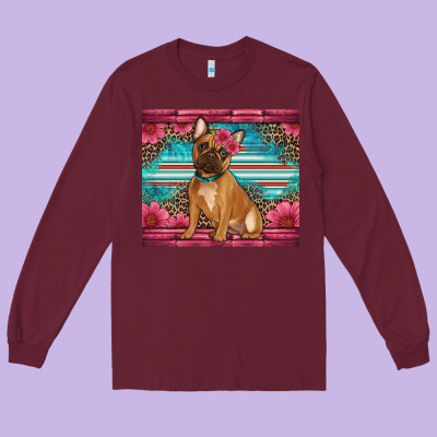 French Bulldog Floral Long Sleeve Tee Designed By Artiststas