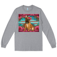 Heather Grey french bulldog floral Long Sleeve Tee - Artiststas