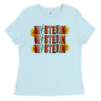 Baby Blue western sunflower Ladies Tee - RacoonDesign