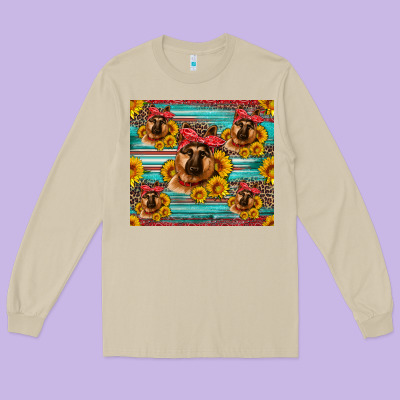 German Shepherd With Sunflowers Long Sleeve Tee Designed By Artiststas