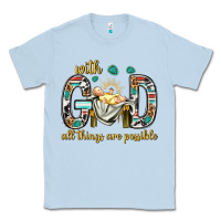 Dusty Blue with god all things are possible with baby jesus bbs Classic Tee - BundleAndBundleShop