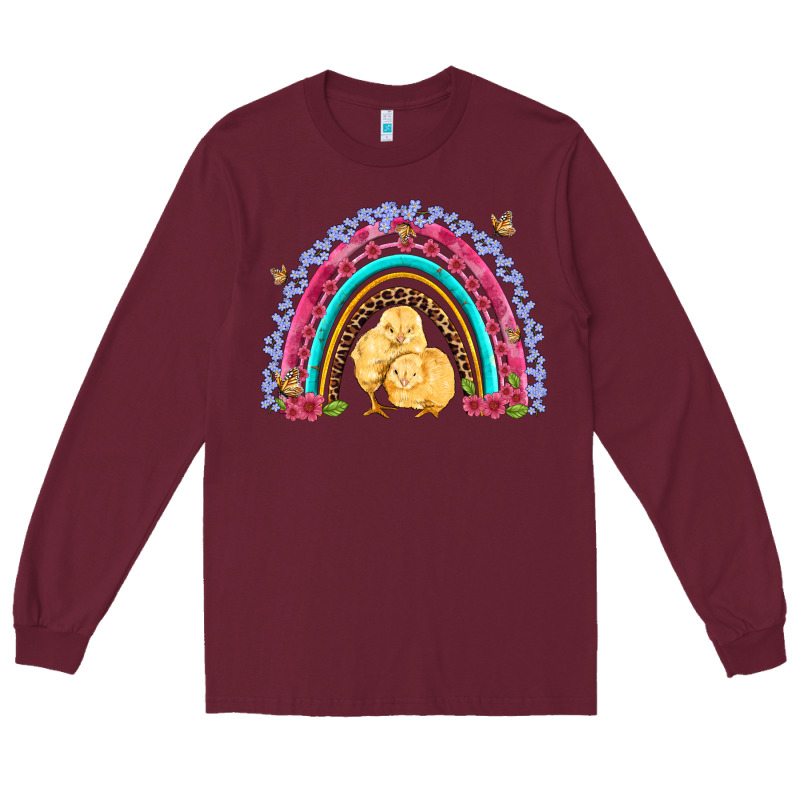 Easter Flowers And Butterfly With Chicks Rainbow Long Sleeve Tee by Artiststas | Teevron
