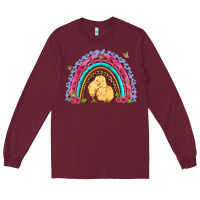 Burgundy easter flowers and butterfly with chicks rainbow Long Sleeve Tee - Artiststas