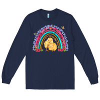 Navy easter flowers and butterfly with chicks rainbow Long Sleeve Tee - Artiststas