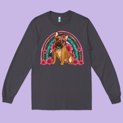 French Bulldog Floral Rainbow Long Sleeve Tee Designed By Artiststas
