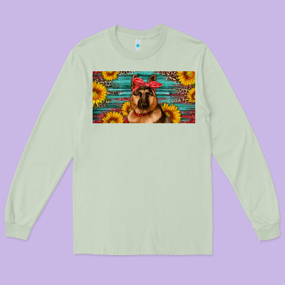 German Shepherd With Sunflowers License Plate Long Sleeve Tee Designed By Artiststas