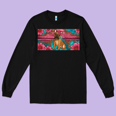 French Bulldog Floral License Plate Long Sleeve Tee Designed By Artiststas