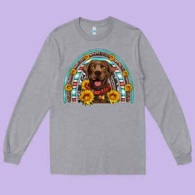 Chocolate Labrador Rainbow Long Sleeve Tee Designed By Artiststas
