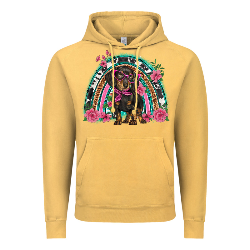 Dachshund Dog Pink  Floral Rainbow Vintage Hoodie by BarkalooDesign | Teevron
