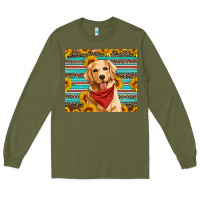 Army Green golden retriever with sunflowers Long Sleeve Tee - Artiststas