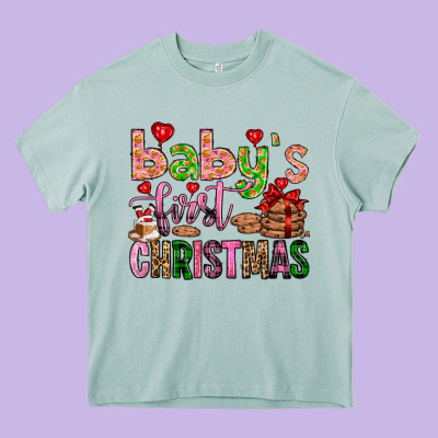 Baby's First Christmas Heavy Core Tee Designed By Fadigitalartstudio