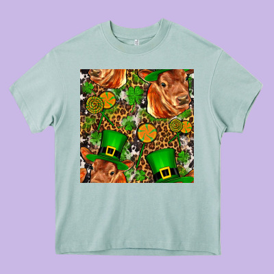 St Patricks  Cow With Candy Heavy Core Tee Designed By Fadigitalartstudio