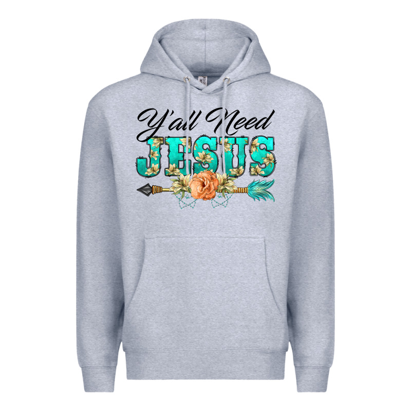 Y'all Need Jesus Arrow Lily Flowers Premium Hoodie by BarkalooDesign | Teevron