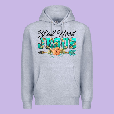 Y'all Need Jesus Arrow Lily Flowers Premium Hoodie Designed By Barkaloodesign