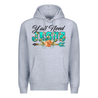 Heather Grey y'all need jesus arrow lily flowers Premium Hoodie - BarkalooDesign