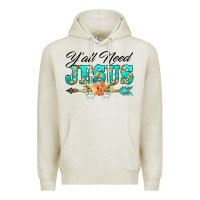 Oatmeal Heather y'all need jesus arrow lily flowers Premium Hoodie - BarkalooDesign