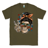 Army Green American Mother skull Mother's Day Classic Tee - FaDigitalArtStudio