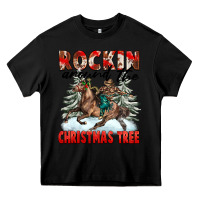 Black Rockin Around The Christmas Tree Rodeo Heavy Core Tee - FaDigitalArtStudio