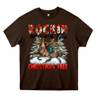 Chocolate Brown Rockin Around The Christmas Tree Rodeo Heavy Core Tee - FaDigitalArtStudio
