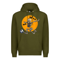 Army Green skeleton soccer player funny halloween blood moon Premium Hoodie - DesignPulse