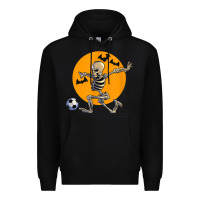 Black skeleton soccer player funny halloween blood moon Premium Hoodie - DesignPulse