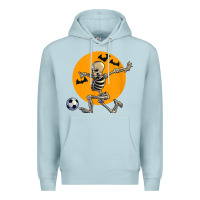 Blue Mist skeleton soccer player funny halloween blood moon Premium Hoodie - DesignPulse