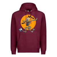 Burgundy skeleton soccer player funny halloween blood moon Premium Hoodie - DesignPulse