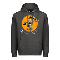 Charcoal Heather skeleton soccer player funny halloween blood moon Premium Hoodie - DesignPulse