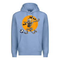 Colony Blue skeleton soccer player funny halloween blood moon Premium Hoodie - DesignPulse