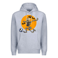 Heather Grey skeleton soccer player funny halloween blood moon Premium Hoodie - DesignPulse