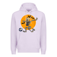 Lilac skeleton soccer player funny halloween blood moon Premium Hoodie - DesignPulse