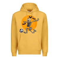Mustard skeleton soccer player funny halloween blood moon Premium Hoodie - DesignPulse
