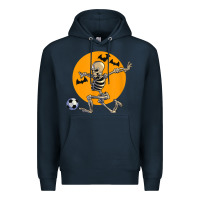 Navy skeleton soccer player funny halloween blood moon Premium Hoodie - DesignPulse