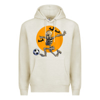 Oatmeal Heather skeleton soccer player funny halloween blood moon Premium Hoodie - DesignPulse