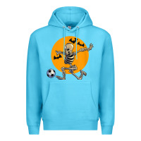 Ocean Blue skeleton soccer player funny halloween blood moon Premium Hoodie - DesignPulse
