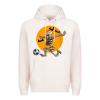 Pale Pink skeleton soccer player funny halloween blood moon Premium Hoodie - DesignPulse