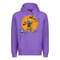 Purple skeleton soccer player funny halloween blood moon Premium Hoodie - DesignPulse