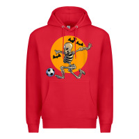 Red skeleton soccer player funny halloween blood moon Premium Hoodie - DesignPulse
