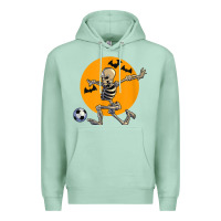 Seafoam skeleton soccer player funny halloween blood moon Premium Hoodie - DesignPulse