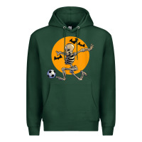 Sports Green skeleton soccer player funny halloween blood moon Premium Hoodie - DesignPulse