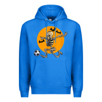 True Royal skeleton soccer player funny halloween blood moon Premium Hoodie - DesignPulse