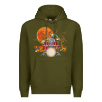 Army Green Skeleton Drummer Halloween Costume Playing Drums Mens Boys Premium Hoodie - DesignPulse