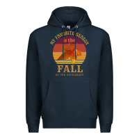 Navy feminist my favorite season is fall patriarchy retro vintage long slee Premium Hoodie - DesignPulse