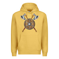 Antique Gold renaissance fair faire festival medieval theme axe shield Premium Hoodie - DesignPulse