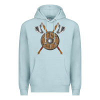 Blue Mist renaissance fair faire festival medieval theme axe shield Premium Hoodie - DesignPulse