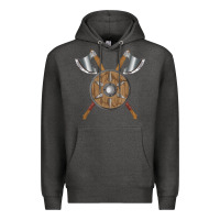 Charcoal Heather renaissance fair faire festival medieval theme axe shield Premium Hoodie - DesignPulse