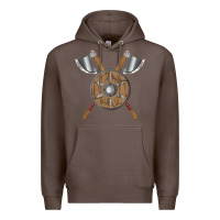 Coffee renaissance fair faire festival medieval theme axe shield Premium Hoodie - DesignPulse
