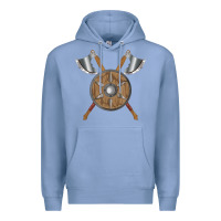 Colony Blue renaissance fair faire festival medieval theme axe shield Premium Hoodie - DesignPulse